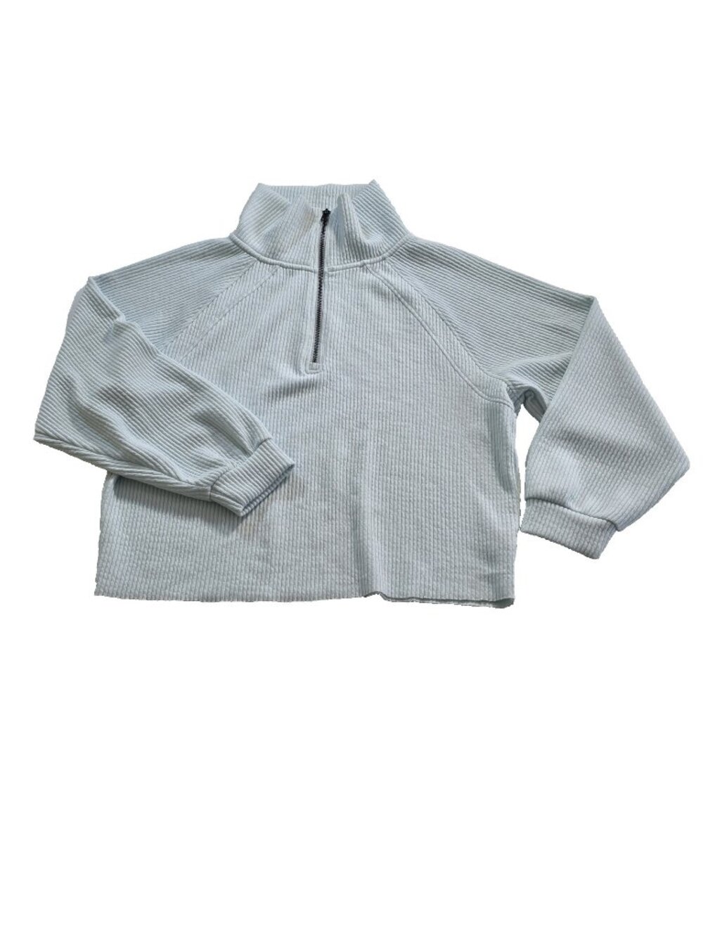 Saltwater Luxe Ribbed 1/4 Zip PulloverM Ice Blue Boxy LS Cropped Ribbed Coastal